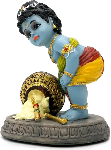 Miniatura 7 de alikiki Estatua hindú de Dios Baby Krishna – 3.7 pulgadas de alto indio Señor Krishna ídolo Murti Diwali Pooja Regalos Decoración de tablero