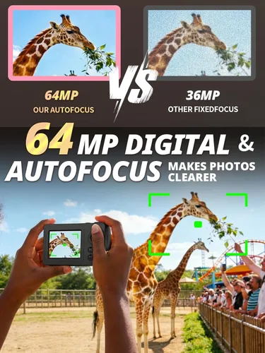 Miniatura 3 de Cámara digital 4K de 64 MP, mini cámaras compactas con zoom de 18X, antivibración, tarjeta de 32 GB, cámaras de viaje portátiles de enfoque