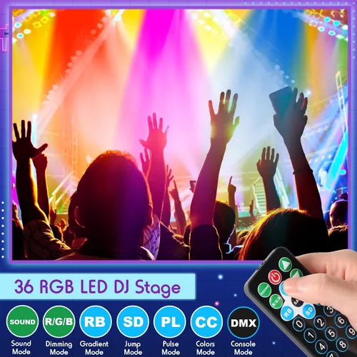 Miniatura 4 de Paquete de 3 luces LED par para DJ, luz de escenario de 7 canales para escenario con control remoto y control DMX, luces elevadas activadas por