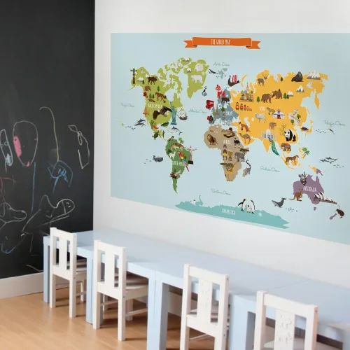 Miniatura 2 de Póster de vinilo con mapa del mundo infantil para pared, diseño de mapa del mundo ilustrado