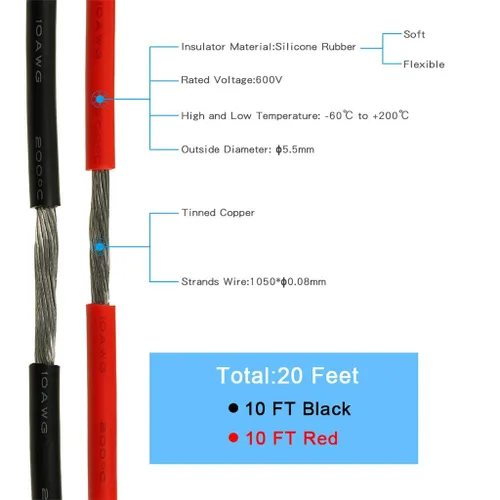 Miniatura 4 de BNTECHGO cable de caucho de silicona calibre 10 de 20 pies [10 pies negros y 10 pies rojos] 600 voltios, 200 grados centígrados, resistente a altas