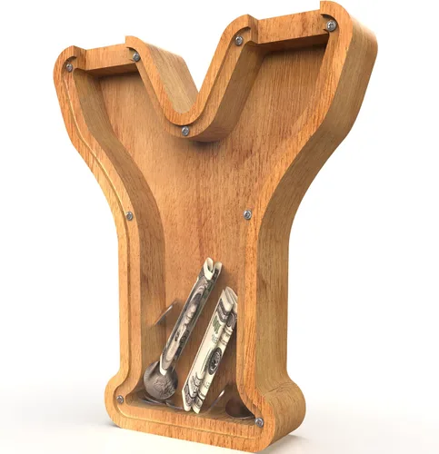 Miniatura 10 de Alcancía para niños y niñas, alcancía grande de madera personalizada con diseño recortado, bancos de monedas con letras del alfabeto, caja de ahorro