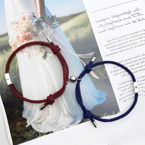 Miniatura 2 de HUJUON 2 pulseras magnéticas para parejas, atracción mutua, relación de cuerda trenzada a juego para mujeres, hombres, amistad, novio, novia, Metal