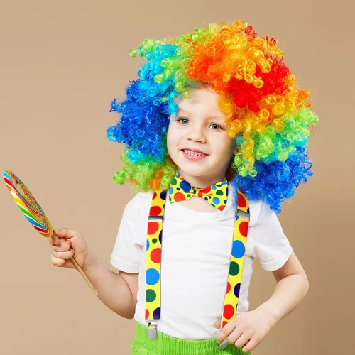 Miniatura 4 de Juego de 4 tirantes para niños, tirantes ajustables y pajarita para fiesta, como muestra la foto, Arco iris y lunares.