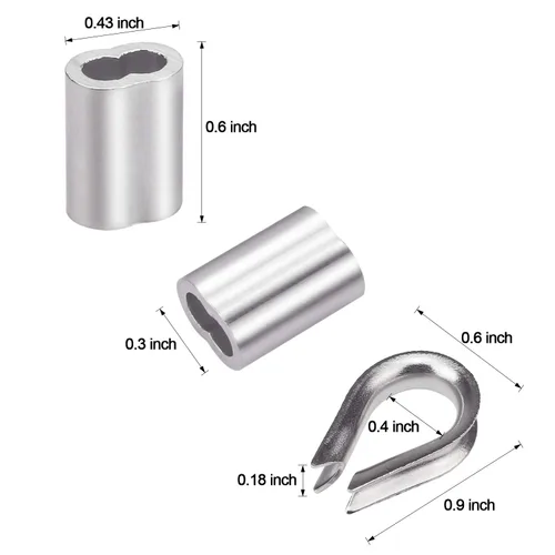 Miniatura 6 de Los kits de barandillas de cable incluyen cable de alambre de acero inoxidable 304 de 1/8 pulgadas x 33 pies, 50 fundas de aluminio para prensar