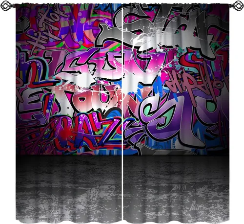 Miniatura 19 de Cortina opaca de graffiti para pared de ciudad, graffiti, hip hop, cultura callejera, impresión colorida de arte abstracto para niños, adolescentes