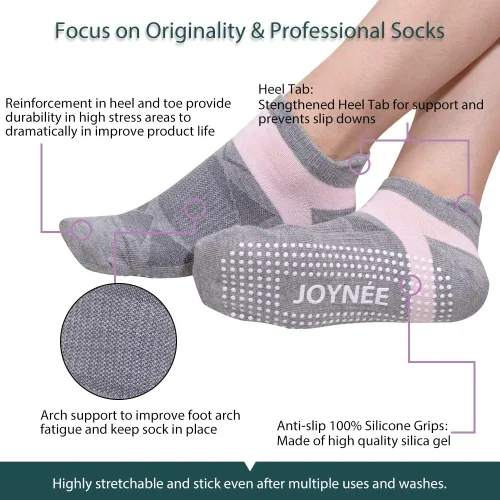 Miniatura 4 de JOYNÉE Calcetines de yoga antideslizantes para mujer con agarres ideales para pilates barras bailes hospitales fitness 3 pares