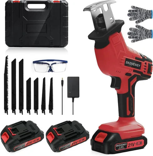 Sierra recíproca inalámbrica, 2 baterías de 2.0 Ah, velocidad variable inalámbrica, kit de cuchillas para corte de madera/metal/PVC RED4