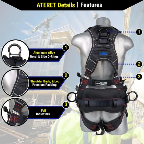 Miniatura 3 de Palmer Safety Arnés de seguridad para construcción de protección contra caídas, pecho y piernas QCB, anillos en D de aluminio, resistente al aceite