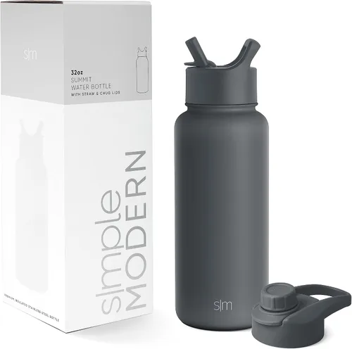 Miniatura 6 de Simple Modern botella de agua con tapa para beber con pajilla, termo metálico de acero inoxidable con aislamiento al vacío, colección Summit