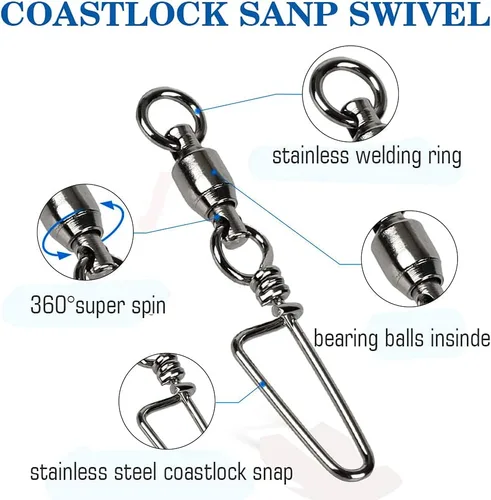 Miniatura 3 de AMYSPORTS Conector de Pesca para Agua Salada Giratorio con Broche de Alta Resistencia Giratorios para Agua Dulce con Rodamiento de Bolas Giratorios