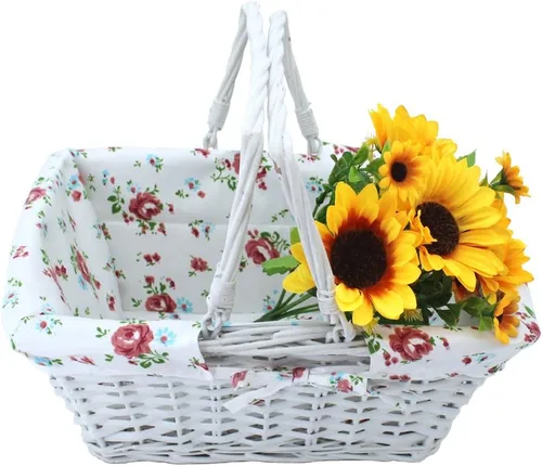 Miniatura 6 de Cesta de regalo de mimbre de color blanco con asas plegables dobles, Kingwillow (blanco)