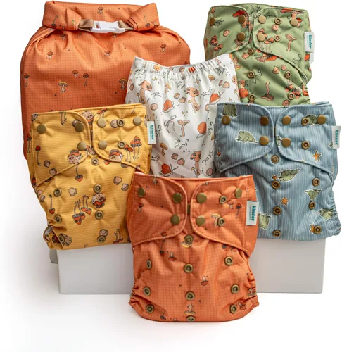 Miniatura 8 de Kinder Juego de 5 pañales de tela reutilizables para bebé, estilo bolsillo, camiseta atlética que absorbe la humedad, recién nacido a orinal 7-60