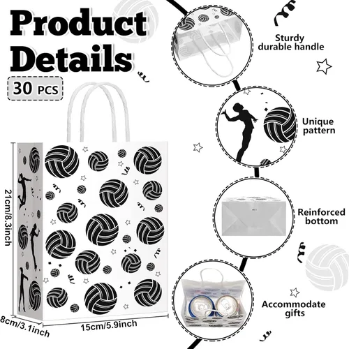 Miniatura 2 de Leinuosen 30 bolsas de regalo de voleibol, bolsas de regalo de voleibol, bolsas de golosinas para aperitivos y dulces con asa para temática