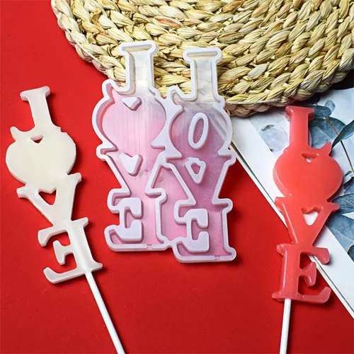 mostsom Moldes de silicona Love para piruletas de chocolate y dulces, molde para fondant de azúcar, paletas, galletas, utensilios para hornear, sin