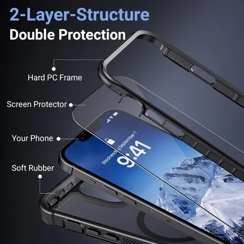 Miniatura 5 de Funda magnética para iPhone 13 Pro Max, protector de pantalla, compatible con MagSafe, protección contra caídas de grado militar, protección