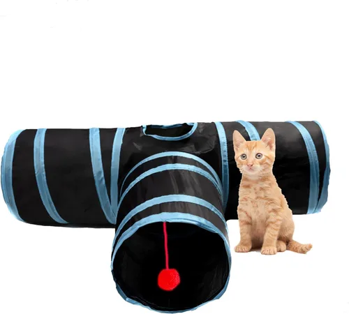 Túnel para gatos, tubo plegable con 1 pelota de juego, 3 vías para gatos de interior, cachorros, gatitos, conejos