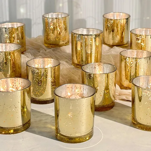 SUPMIND Paquete de 12 tarros de vela de vidrio de 10oz - tarros de vela vacíos dorados con tapas de bambú, tarros de vela a granel para centros de