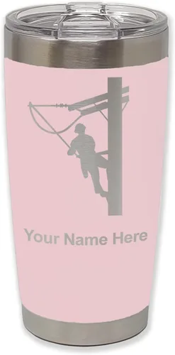 Miniatura 12 de LaserGram Taza aislada al vacío de 20 onzas, Lineman, grabado personalizado incluido (negro)