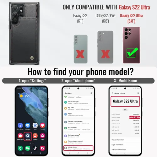 Miniatura 6 de Vinich Funda tipo cartera para Samsung Galaxy S22 Ultra con tarjetero y ranuras de crédito con bloqueo RFID, función atril, a prueba de golpes