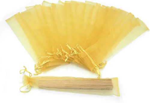 Miniatura 15 de 50 bolsas de organza transparente para abanicos, bolsas de regalo de organza plegables de 2 x 10 pulgadas con cordón, bolsas de seda para recuerdos