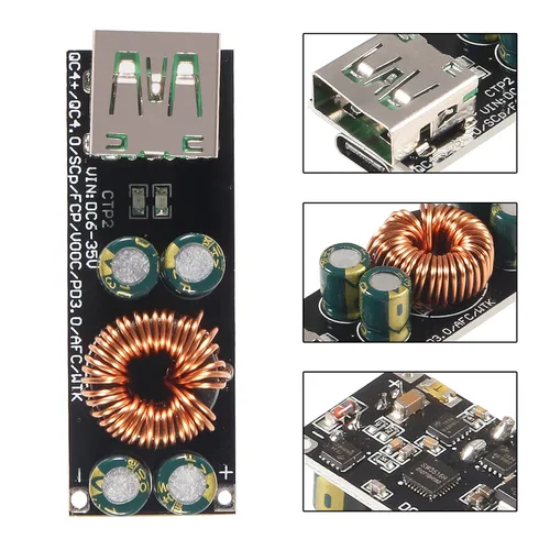 Miniatura 3 de ACEIRMC 60W 6-35V DC a USB tipo C PD 3.0 QC4 tipo A QC3.0 DC carga rápida 12V 24V módulo de alimentación reductor USB tipo C adaptador de carga