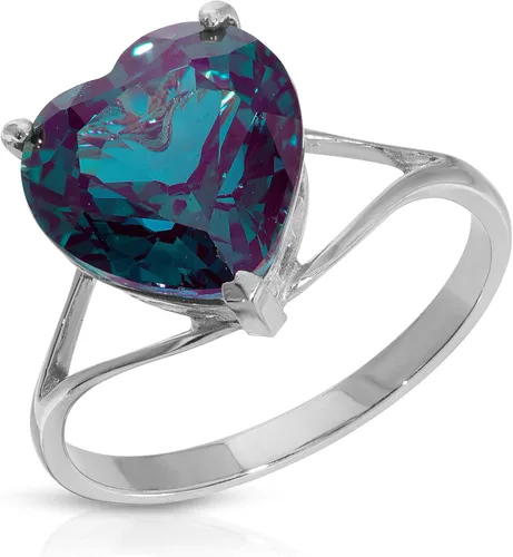 Galaxy Gold GG Anillo de oro blanco macizo de 14 quilates con forma de corazón de 5 quilates con alejandrita cultivada que cambia de color