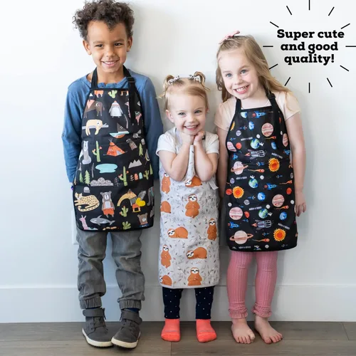 Miniatura 6 de Delantales para niños y niñas, delantal para niños pequeños con bolsillo para pintar, cocinar, hornear, jardinería y manualidades Colección Cosmic