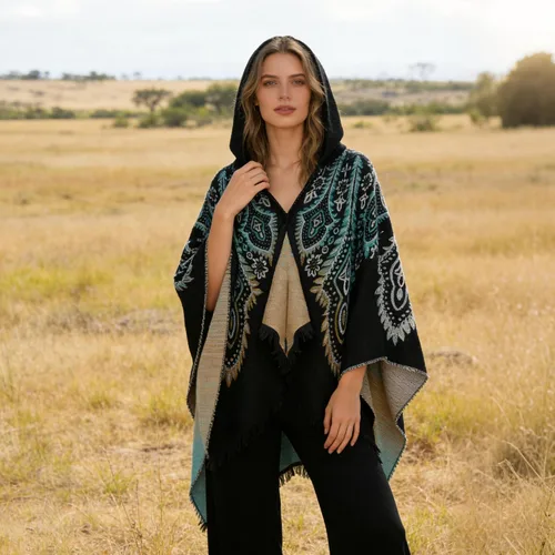 Miniatura 3 de Uyuni Poncho con volantes estilo chal bohemio para mujer, holgado, vintage