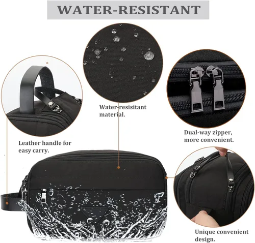 Miniatura 2 de CROCOD Neceser para hombre – Organizador de viaje Oxford resistente al agua con cremalleras dobles, bolsa de afeitar acolchada para baño, gimnasio