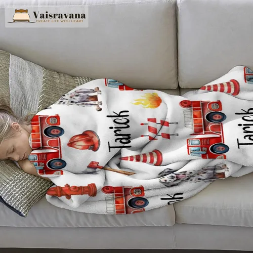 Miniatura 2 de PANDASBLANKET Manta personalizada con nombre para niños, adultos, mascotas, camión de bomberos, automóvil, manta personalizada para cumpleaños