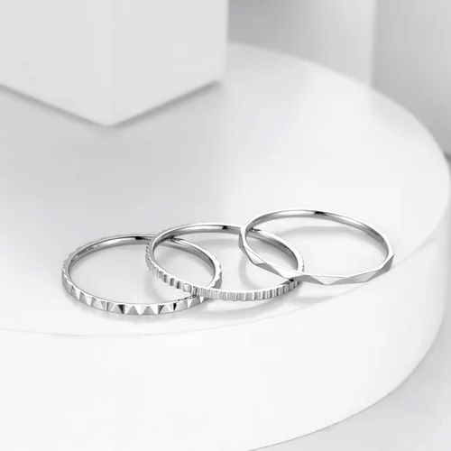 Miniatura 2 de KAZITSAN Anillos de acero inoxidable para mujer, 3 unidades, de 0.039 pulgadas, banda lisa, apilables, anillos para el pulgar, plataorooro rosa