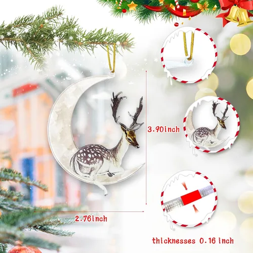 Miniatura 2 de Adornos para árbol de Navidad, animales sentados en la luna, colgante colgante de acrílico suave de doble impresión, para árbol de Navidad