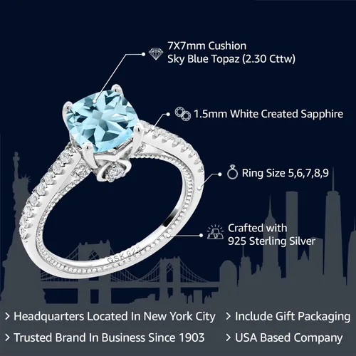 Miniatura 2 de Gem Stone King Anillo de compromiso de plata de ley 925 con piedra natal de 0.276 in y zafiro blanco creado Anillo de compromiso de boda