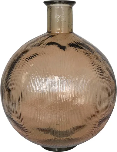 Miniatura 3 de Deco 79 Jarrón decorativo de vidrio reciclado hecho a mano, cuello de botella español, jarrón de centro de mesa acanalado, florero para decoración