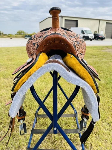 Miniatura 5 de RESISTANCE Western Kids - Sillín de caballo para montar a caballo, silla de montar a caballo para niños jóvenes, de cuero auténtico, diseño floral