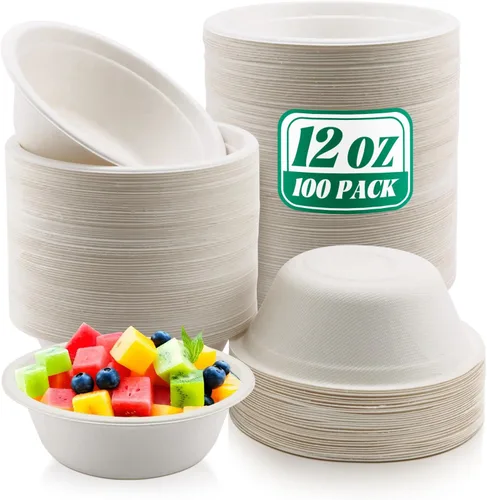 Miniatura 11 de Oomcu Paquete de 100 cuencos de sopa desechables pequeños de 8 onzas a granel, compostables y biodegradables, cuencos de papel reciclado resistentes