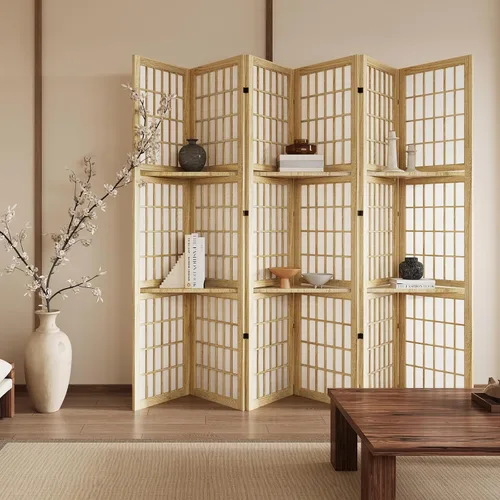 Miniatura 11 de Divisor de habitación plegable y pantalla de partición portátil de 5.6 pies, estilo Shoji chino japonés para separación de habitaciones - 4 paneles