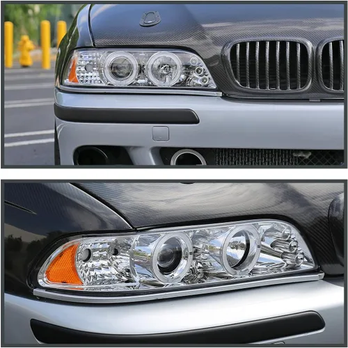 Miniatura 8 de SPEC-D TUNING Faros delanteros LED de doble ángel con proyector, cromados, compatibles con modelos BMW E39 5-Series 1996-2003 sin faros OE de xenón