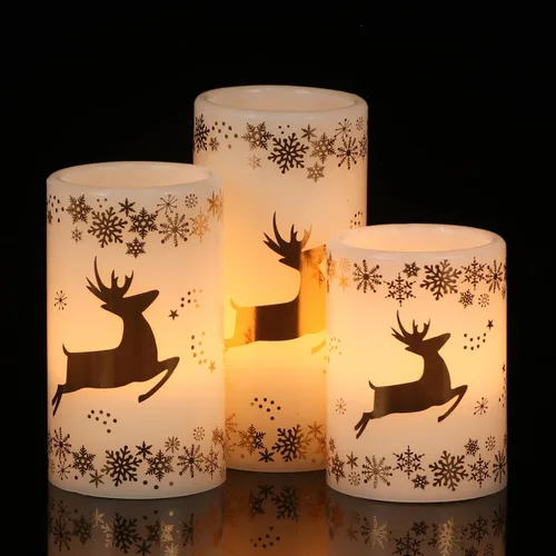 Miniatura 14 de Velas de muñeco de nieve de vidrio sin llama con pilas, control remoto y temporizador, cera real, LED, parpadeantes, pilar de velas blancas, luz