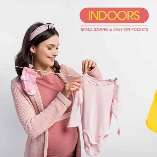 Miniatura 5 de Tendedero retráctil de 49 pies para interiores y exteriores. Tendedero resistente que soporta hasta 30 libras, línea de lavado - Línea de ropa