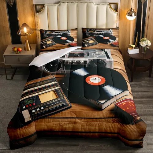 Miniatura 12 de Juego de edredón de cine tamaño individual, ropa de cama vintage de cine para niños, niñas y adultos, juego de edredón de palomitas de maíz