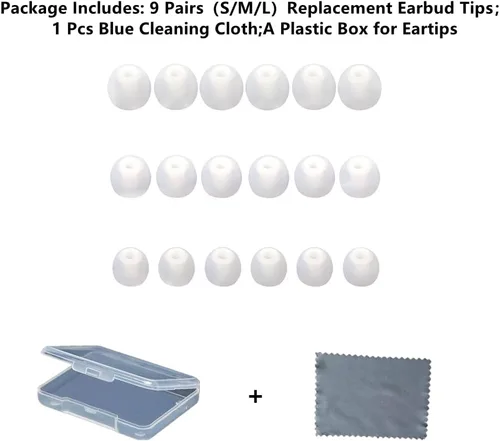 Miniatura 2 de Puntas de repuesto para auriculares, puntas de silicona para los oídos, aptos para agujeros interiores de 0.150 in a 0.201 in, 9 pares S/M/L blanco
