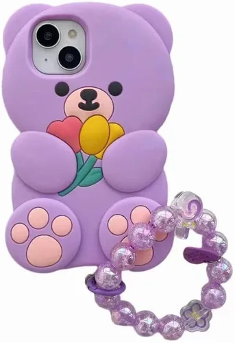 Miniatura 8 de Funda para iPhone 13 Cute Kawaii 3D Cartoon Flower Bear Marrón Suave Silicona a prueba de golpes Funda protectora para niños niñas