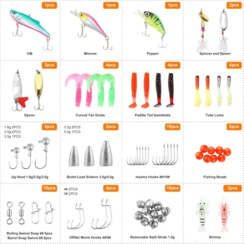 Miniatura 2 de TCMBY Juego de señuelos de pesca para pesca de lubina de trucha de agua dulce, incluyendo accesorios, caja de aparejos de pesca, crankbait, cuchara