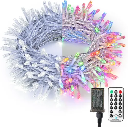 Brizled Luces de Navidad que cambian de color, 65.67 pies, 200 luces LED de doble color para árbol de Navidad con control remoto, blanco frío y