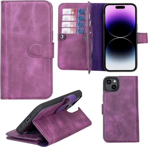 Miniatura 63 de HARDISTON Funda de piel auténtica de alta calidad hecha a mano para iPhone 11 Pro de 5.8 pulgadas, tarjeteros de doble folio, funda magnética Negro