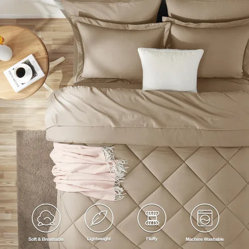 Miniatura 136 de CozyLux Juego de edredón tamaño King, color naranja quemado, toda la ropa de cama en una sola bolsa, 7 piezas: edredón, fundas de almohada