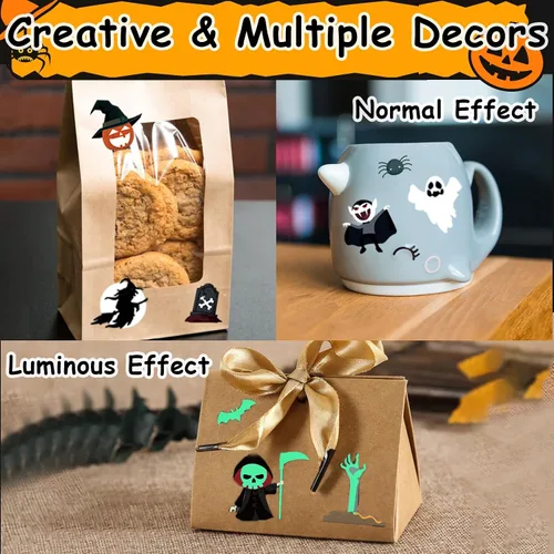 Miniatura 6 de 170 estilos que brillan en la oscuridad tatuajes de Halloween para niños, tatuajes temporales, calcomanías luminosas para niños y niñas, calabaza
