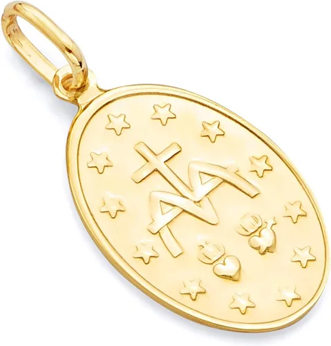 Miniatura 2 de The World Jewelry Center 14k REAL Yellow Gold Religious Miraculous Mary Medal Charm Pendant - 3 Different Size Available